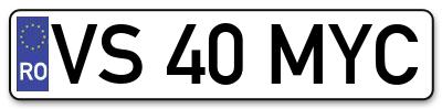 Placuta inmatriculare numar auto  VS-40-MYC, VS 40 MYC, VS40MYC