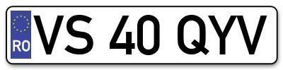 Placuta inmatriculare numar auto  VS-40-QYV, VS 40 QYV, VS40QYV
