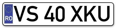 Placuta inmatriculare numar auto  VS-40-XKU, VS 40 XKU, VS40XKU