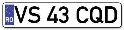 Placuta inmatriculare numar auto  VS-43-CQD, VS 43 CQD, VS43CQD
