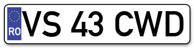 Placuta inmatriculare numar auto  VS-43-CWD, VS 43 CWD, VS43CWD