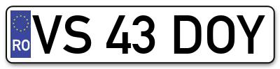 Placuta inmatriculare numar auto  VS-43-DOY, VS 43 DOY, VS43DOY