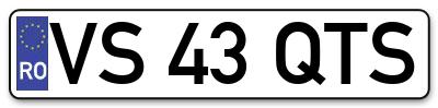Placuta inmatriculare numar auto  VS-43-QTS, VS 43 QTS, VS43QTS