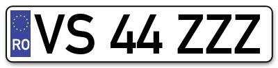 Placuta inmatriculare numar auto  VS-44-ZZZ, VS 44 ZZZ, VS44ZZZ