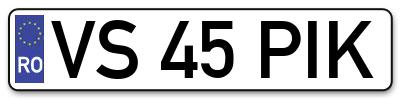 Placuta inmatriculare numar auto  VS-45-PIK, VS 45 PIK, VS45PIK