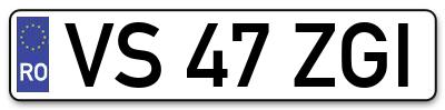 Placuta inmatriculare numar auto  VS-47-ZGI, VS 47 ZGI, VS47ZGI