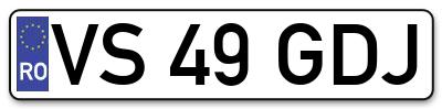 Placuta inmatriculare numar auto  VS-49-GDJ, VS 49 GDJ, VS49GDJ