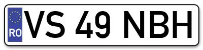 Placuta inmatriculare numar auto  VS-49-NBH, VS 49 NBH, VS49NBH