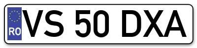 Placuta inmatriculare numar auto  VS-50-DXA, VS 50 DXA, VS50DXA