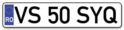 Placuta inmatriculare numar auto  VS-50-SYQ, VS 50 SYQ, VS50SYQ