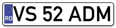 Placuta inmatriculare numar auto  VS-52-ADM, VS 52 ADM, VS52ADM