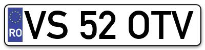 Placuta inmatriculare numar auto  VS-52-OTV, VS 52 OTV, VS52OTV