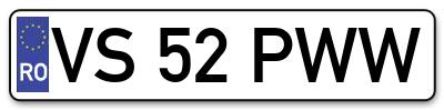 Placuta inmatriculare numar auto  VS-52-PWW, VS 52 PWW, VS52PWW