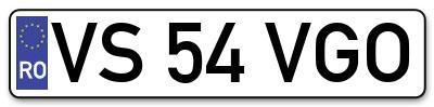 Placuta inmatriculare numar auto  VS-54-VGO, VS 54 VGO, VS54VGO