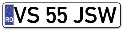 Placuta inmatriculare numar auto  VS-55-JSW, VS 55 JSW, VS55JSW