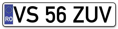Placuta inmatriculare numar auto  VS-56-ZUV, VS 56 ZUV, VS56ZUV