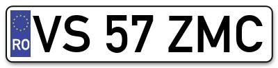 Placuta inmatriculare numar auto  VS-57-ZMC, VS 57 ZMC, VS57ZMC