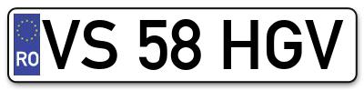 Placuta inmatriculare numar auto  VS-58-HGV, VS 58 HGV, VS58HGV