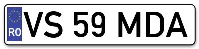 Placuta inmatriculare numar auto  VS-59-MDA, VS 59 MDA, VS59MDA