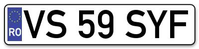 Placuta inmatriculare numar auto  VS-59-SYF, VS 59 SYF, VS59SYF