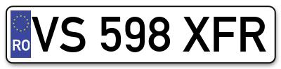 Placuta inmatriculare numar auto  VS-598-XFR, VS 598 XFR, VS598XFR
