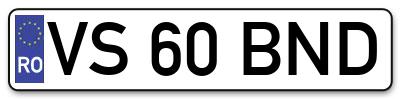 Placuta inmatriculare numar auto  VS-60-BND, VS 60 BND, VS60BND