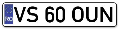 Placuta inmatriculare numar auto  VS-60-OUN, VS 60 OUN, VS60OUN