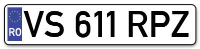 Placuta inmatriculare numar auto  VS-611-RPZ, VS 611 RPZ, VS611RPZ