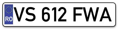 Placuta inmatriculare numar auto  VS-612-FWA, VS 612 FWA, VS612FWA