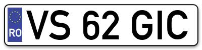 Placuta inmatriculare numar auto  VS-62-GIC, VS 62 GIC, VS62GIC