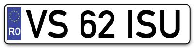 Placuta inmatriculare numar auto  VS-62-ISU, VS 62 ISU, VS62ISU