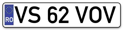Placuta inmatriculare numar auto  VS-62-VOV, VS 62 VOV, VS62VOV