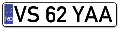Placuta inmatriculare numar auto  VS-62-YAA, VS 62 YAA, VS62YAA