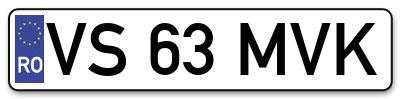 Placuta inmatriculare numar auto  VS-63-MVK, VS 63 MVK, VS63MVK