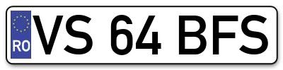 Placuta inmatriculare numar auto  VS-64-BFS, VS 64 BFS, VS64BFS