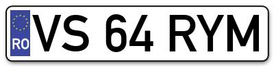 Placuta inmatriculare numar auto  VS-64-RYM, VS 64 RYM, VS64RYM