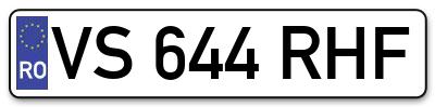 Placuta inmatriculare numar auto  VS-644-RHF, VS 644 RHF, VS644RHF