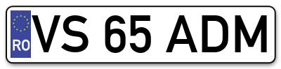 Placuta inmatriculare numar auto  VS-65-ADM, VS 65 ADM, VS65ADM