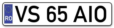 Placuta inmatriculare numar auto  VS-65-AIO, VS 65 AIO, VS65AIO