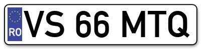 Placuta inmatriculare numar auto  VS-66-MTQ, VS 66 MTQ, VS66MTQ