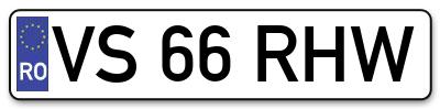 Placuta inmatriculare numar auto  VS-66-RHW, VS 66 RHW, VS66RHW