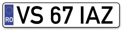 Placuta inmatriculare numar auto  VS-67-IAZ, VS 67 IAZ, VS67IAZ