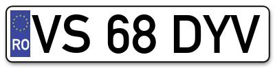 Placuta inmatriculare numar auto  VS-68-DYV, VS 68 DYV, VS68DYV