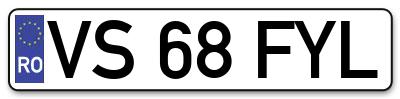 Placuta inmatriculare numar auto  VS-68-FYL, VS 68 FYL, VS68FYL