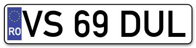 Placuta inmatriculare numar auto  VS-69-DUL, VS 69 DUL, VS69DUL