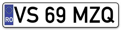 Placuta inmatriculare numar auto  VS-69-MZQ, VS 69 MZQ, VS69MZQ