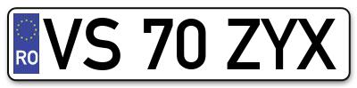 Placuta inmatriculare numar auto  VS-70-ZYX, VS 70 ZYX, VS70ZYX