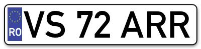 Placuta inmatriculare numar auto  VS-72-ARR, VS 72 ARR, VS72ARR
