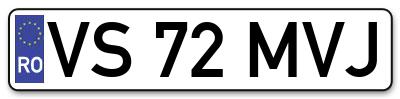 Placuta inmatriculare numar auto  VS-72-MVJ, VS 72 MVJ, VS72MVJ