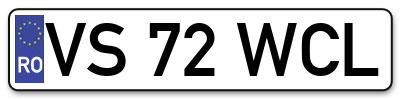 Placuta inmatriculare numar auto  VS-72-WCL, VS 72 WCL, VS72WCL